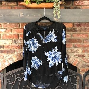 Lucky Brand black with floral long-sleeve shirt
